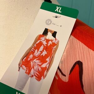 Cristina B Orange and White Print Sleeveless Top SZ XL NWT
